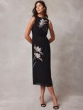 Mint Velvet Floral Print Midi Dress, Black