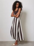 Mint Velvet Linen Blend Striped Maxi Skirt, Dark Brown/White