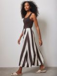 Mint Velvet Linen Blend Striped Maxi Skirt, Dark Brown/White