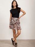 Mint Velvet Animal Print Tiered Mini Skirt, Brown/Multi