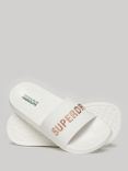 Superdry Vegan Logo Pool Sliders, White/Rose Gold