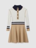 Reiss Kids' Vera Button Funnel Neck Knitted Dress, Camel