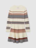 Reiss Kids' Remi Striped Flared Knitted Dress, Camel