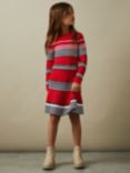 Reiss Kids' Remi Stripe Flared Dress, Red