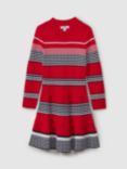 Reiss Kids' Remi Stripe Flared Dress, Red