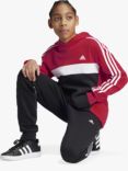 adidas Kids' Tiberio 3 Stripes Colour Block Hoodie, Red/Black