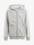 adidas Kids' Essentials 3-Stripes Fleece Full-Zip Hoodie, Grey/White