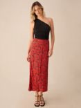 Ro&Zo Blurred Floral Bias Cut Skirt, Red/Multi