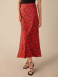 Ro&Zo Blurred Floral Bias Cut Skirt, Red/Multi