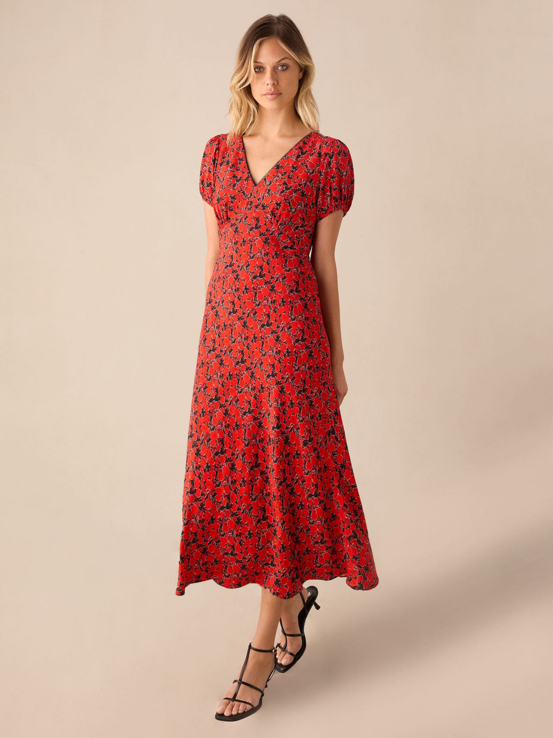 Ro&Zo Blurred Floral Dress, Red/Multi