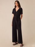 Ro&Zo Petite Jersey Tie Belt Jumpsuit, Black