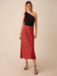 Ro&Zo Petite Blurred Floral Midi Skirt, Red