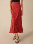 Ro&Zo Petite Blurred Floral Midi Skirt, Red