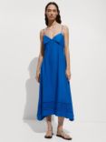 Mango Nilsen Embroidered Linen Blend Dress, Blue