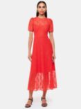 Whistles Fay Lace Midi Dress, Coral