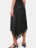 Whistles Satin Lace Trim Midi Skirt, Black