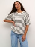 KAFFE Winny Cotton Stripe T-Shirt, White/Black, White/Black