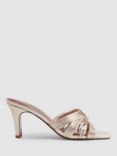 Reiss Harriet Heeled Leather Knot Mules, Gold