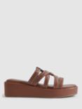 Reiss Naya Leather Platform Sandals, Tan