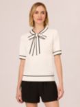 Adrianna Papell Tie Neck Short Sleeve Sweater, Ivory/Black