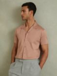 Reiss Caspa Cuban Collar Short Sleeve Shirt, Dusty Rose