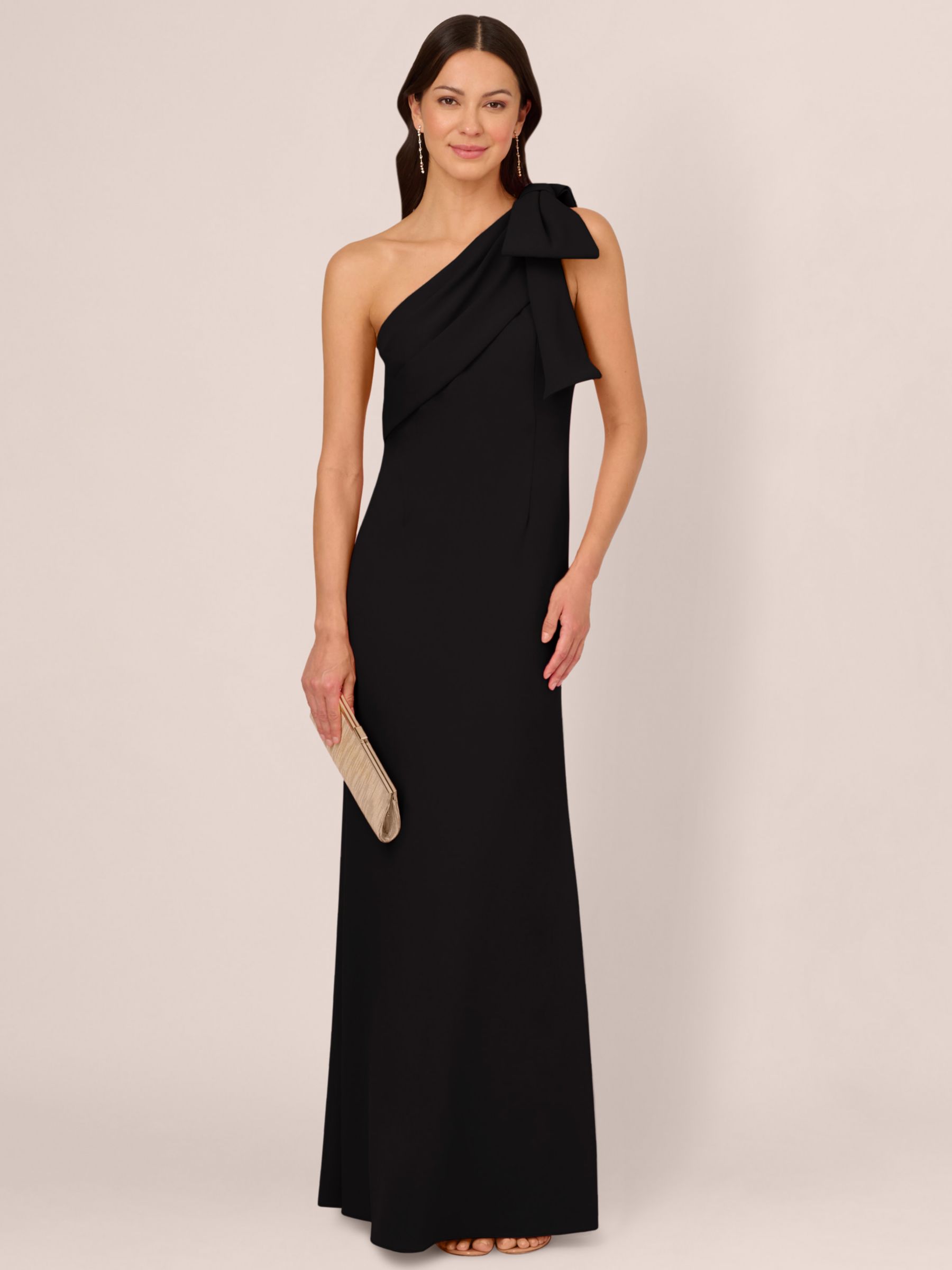 Adrianna Papell Asymmetric Stretch Crepe Dress, Black