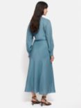 Jigsaw Textured Silk Linen Blend Dress, Blue