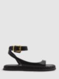 Reiss Gabi Leather Plait Detail Strappy Sandals, Black