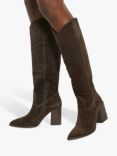 Dune Tavern Suede Pointed Knee High Boots, Brown