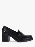 Dune Grateful Leather Block Heel Penny Loafers, Black