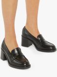 Dune Grateful Leather Block Heel Penny Loafers, Black