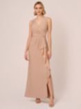 Adrianna Papell Studio Metallic Knit Drape Dress, Biscotti/Gold