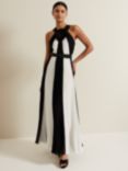 Phase Eight Taylor Monochrome Stripe Pleated Maxi Dress, Black/Ivory