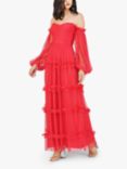 Lace & Beads Rendi Tulle Maxi Dress, Red