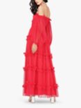 Lace & Beads Rendi Tulle Maxi Dress, Red