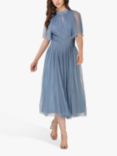 Lace & Beads Cristiane Tulle Midi Dress, Dusty Blue