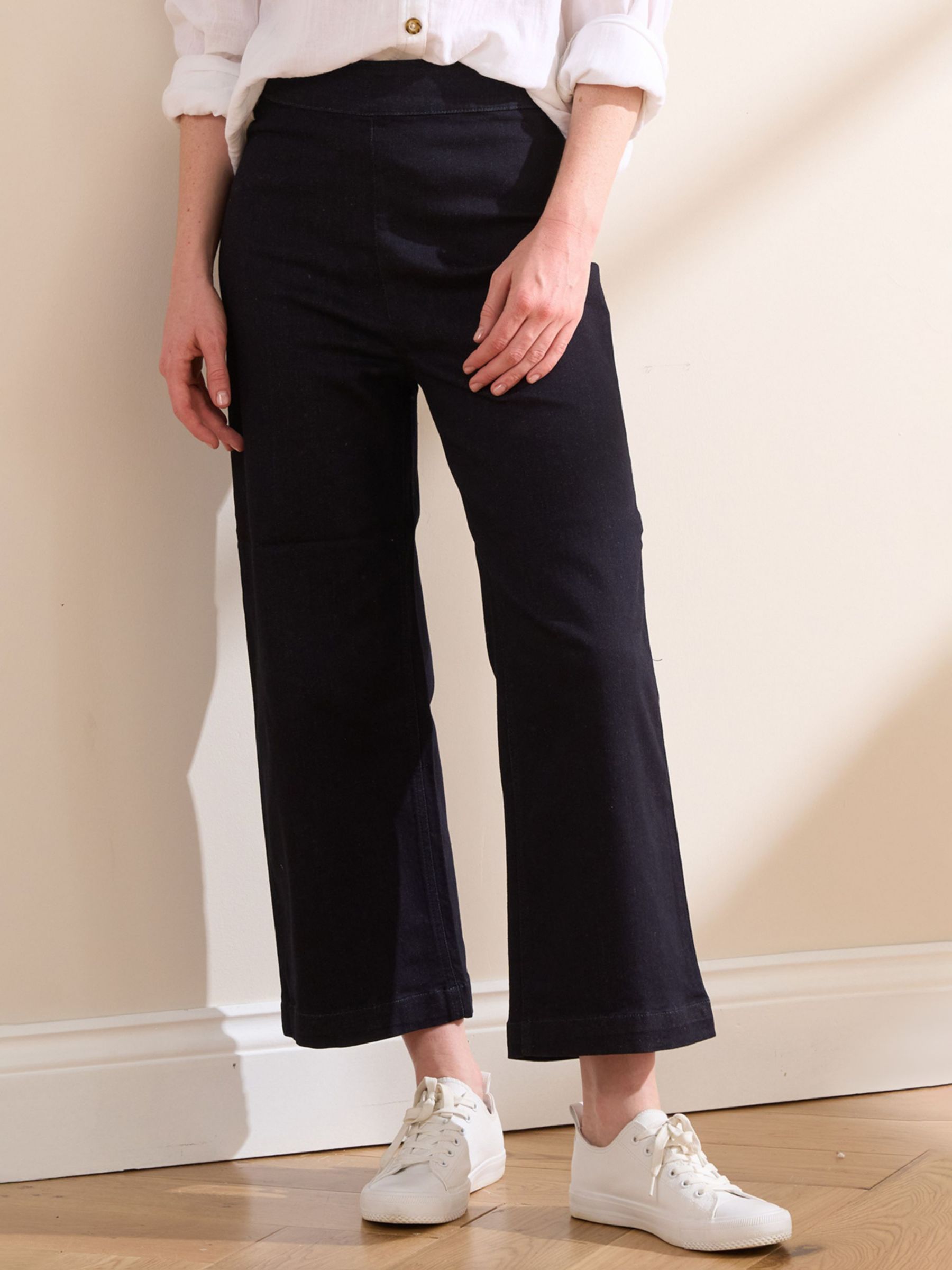 Truly Organic Cotton Blend Denim Wide Leg Culottes, Navy, 8