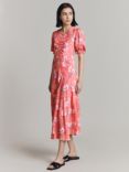Ghost Lainey Floral Print Puff Sleeve Midi Dress, Pink/Multi