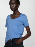 Mango Chalapi Cotton V-Neck T-Shirt, Medium Blue