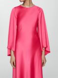 Mango Rosalin Flared Sleeve Satin Dress, Pink