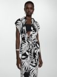 Mango Rolanda Leaf Print Shirt Midi Dress, Black/White