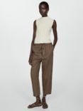 Mango Linen Trousers, Brown