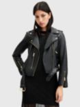 AllSaints Balfern Biker Leather Jacket, Black/Gold