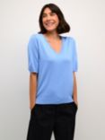 KAFFE Lizza V-Neck Short Sleeve Jumper, Vista Blue