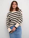 KAFFE Marie Stripe Button Shoulder Jumper, Ecru/Black