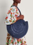 Monsoon Round Raffia Beach Bag, Navy