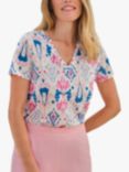 Pure Collection Linen V Neck T-Shirt, Pink/Multi
