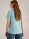 White Stuff Nadia Button Neck T-Shirt, Mid Blue