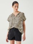 HUSH Taz Floral Short Sleeve Blouse, Black/Off White