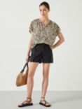 HUSH Taz Floral Short Sleeve Blouse, Black/Off White